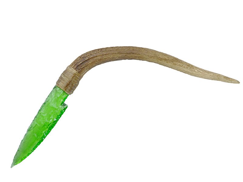 Faca para colecionador em Obsidiana. Empunhadura em chifre de cervo, 32 cm