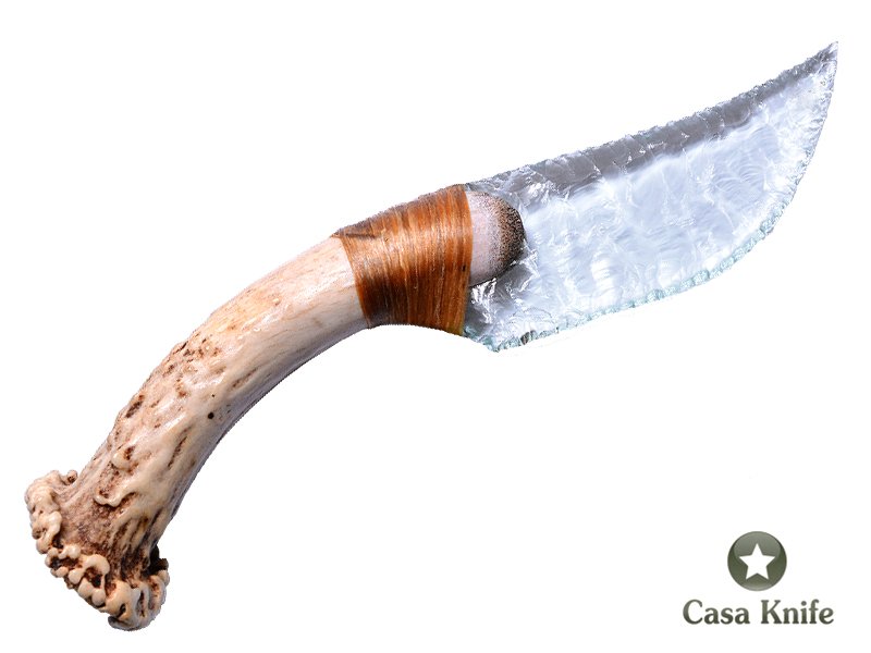 Faca para colecionador em Obsidiana com empunhadura em chifre de cervo 20 cm