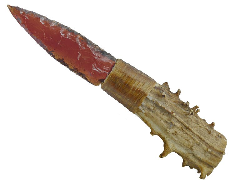 Faca para colecionador em Obsidiana com empunhadura em chifre de cervo, 23 cm