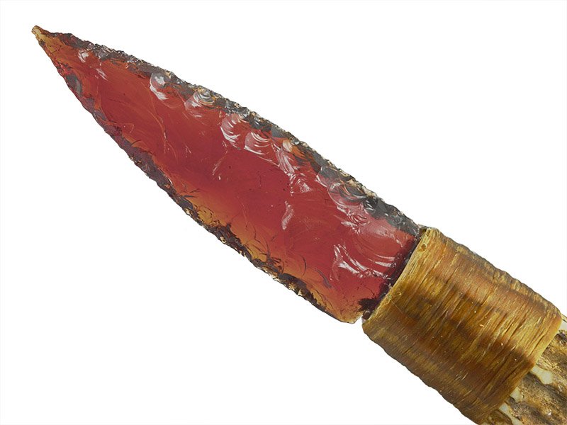 Faca para colecionador em Obsidiana com empunhadura em chifre de cervo, 23 cm