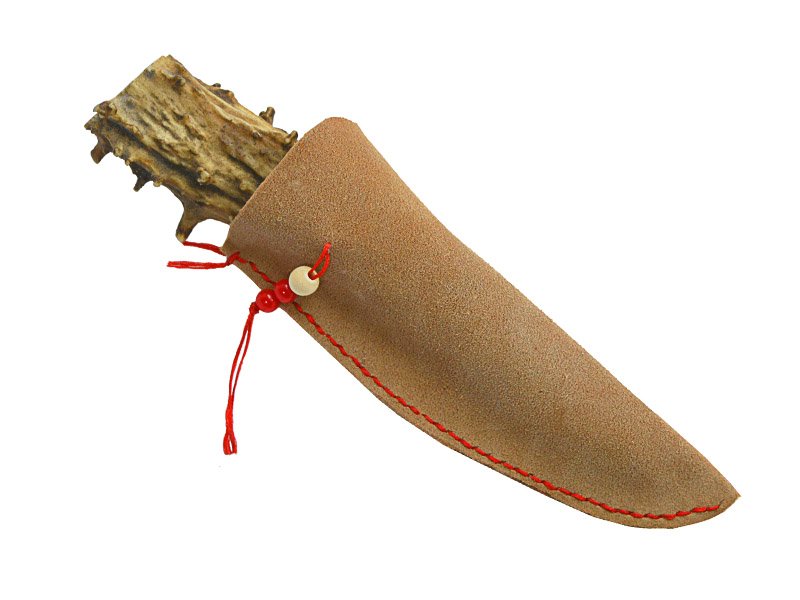 Faca para colecionador em Obsidiana com empunhadura em chifre de cervo, 23 cm