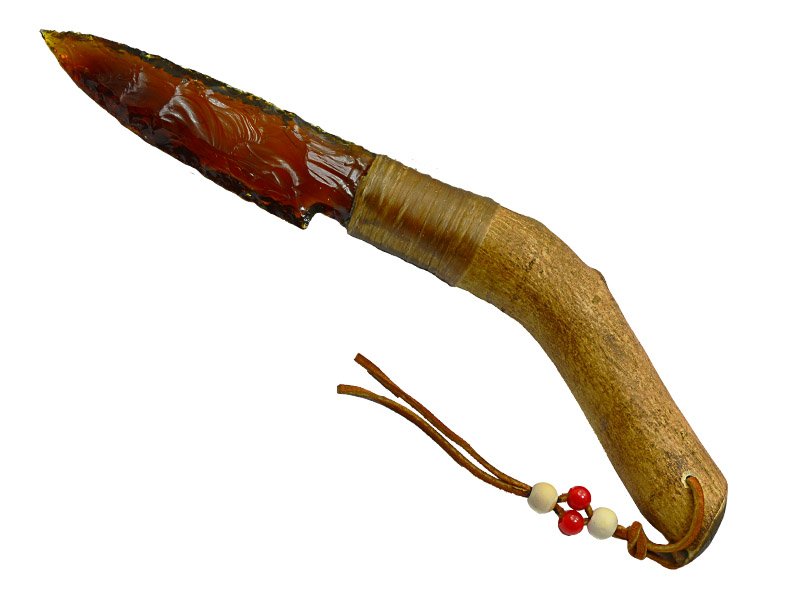 Faca para colecionador em Obsidiana. Empunhadura tatajuba, 27 cm