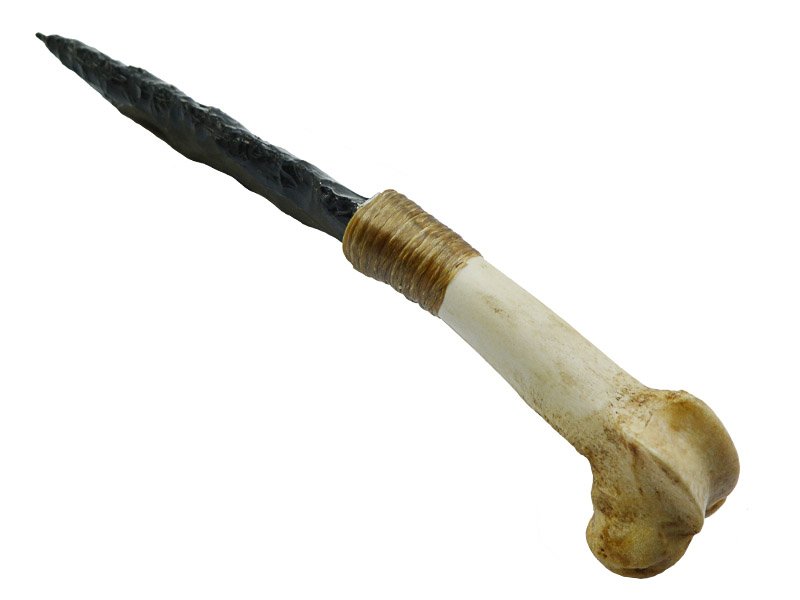 Faca para colecionador em Obsidiana. Empunhadura em chifre de cabrito, 27 cm