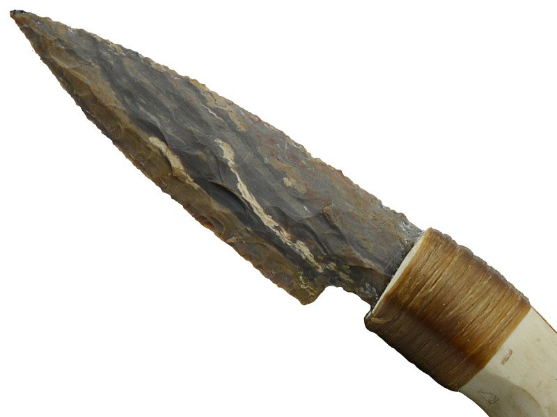 Faca para colecionador em Obsidiana. Empunhadura em chifre de cervo, 29 cm