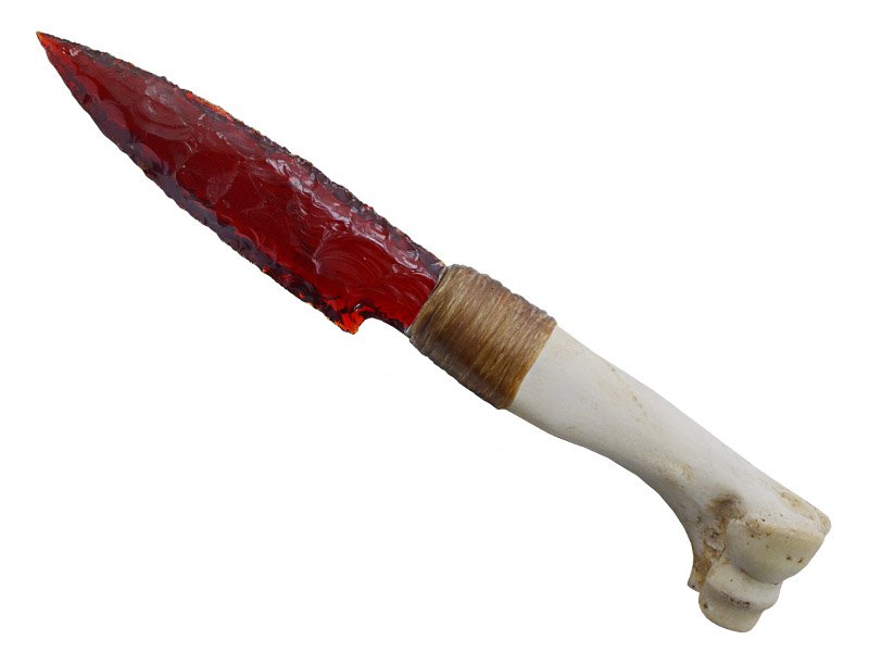 Faca para colecionador em Obsidiana. Empunhadura em osso de cabrito, 24 cm