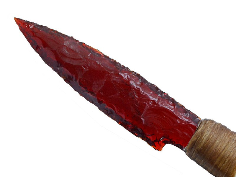 Faca para colecionador em Obsidiana. Empunhadura em osso de cabrito, 24 cm