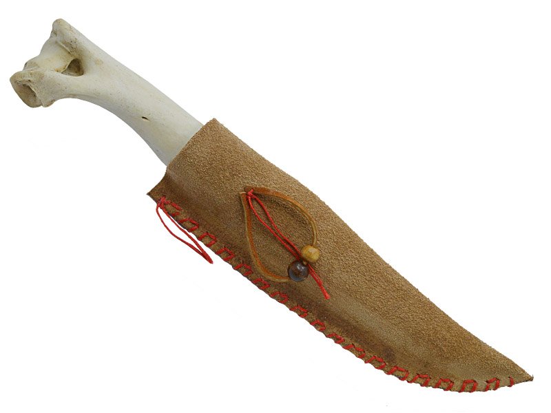 Faca para colecionador em Obsidiana. Empunhadura em osso de cabrito, 24 cm