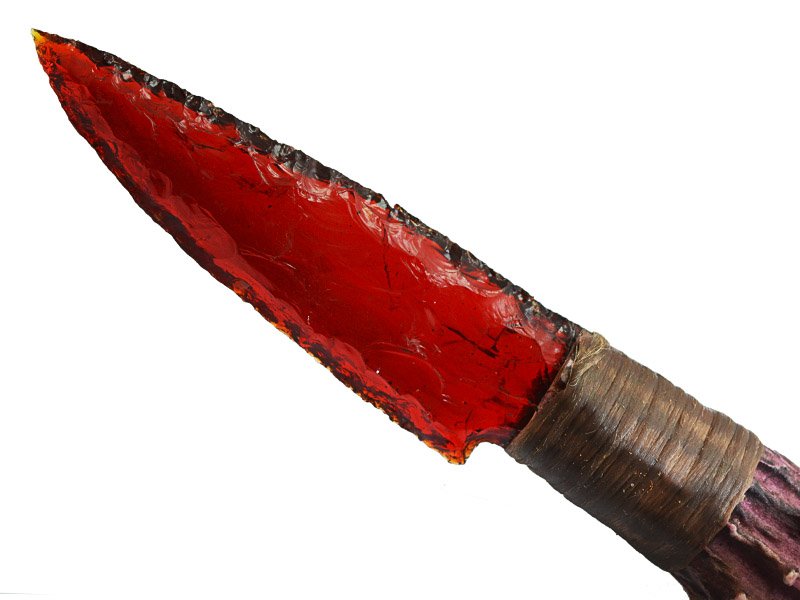 Faca para colecionador em Obsidiana. Empunhadura em chifre de cervo, 25 cm