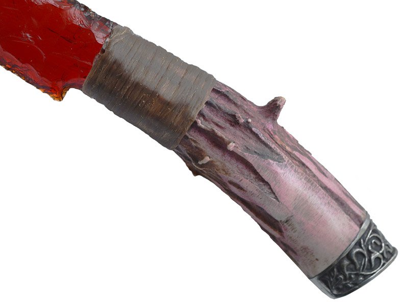 Faca para colecionador em Obsidiana. Empunhadura em chifre de cervo, 25 cm