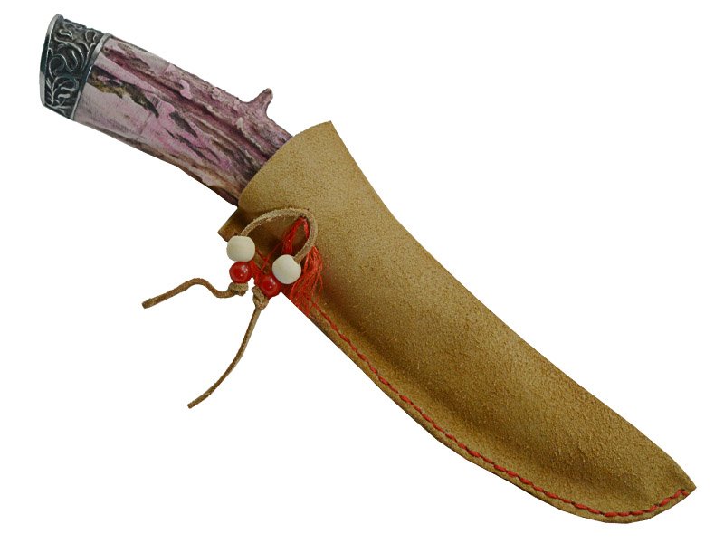 Faca para colecionador em Obsidiana. Empunhadura em chifre de cervo, 25 cm