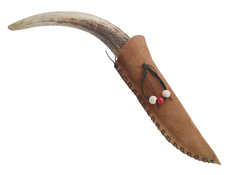 Faca para colecionador em Obsidiana. Empunhadura em chifre de cervo, 27 cm