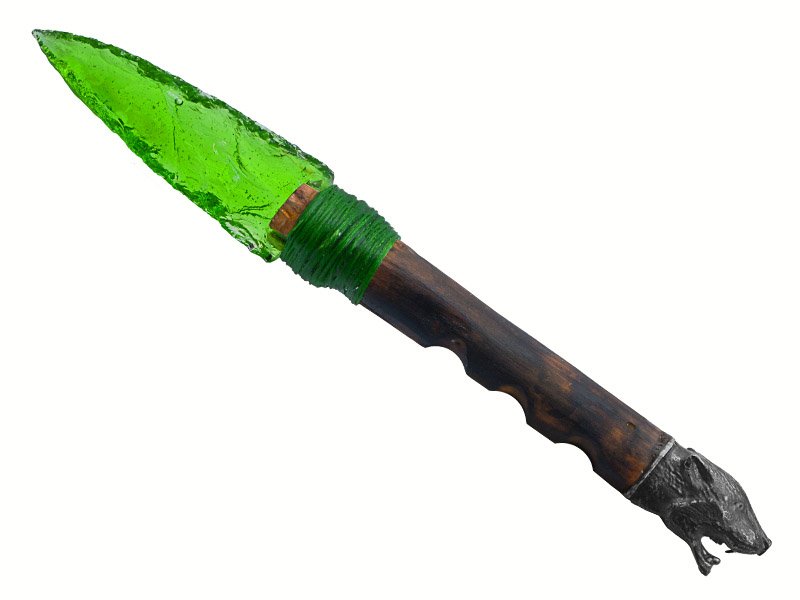 Punhal para colecionador em Obsidiana. Empunhadura em madeira de pitangueira, 24 cm