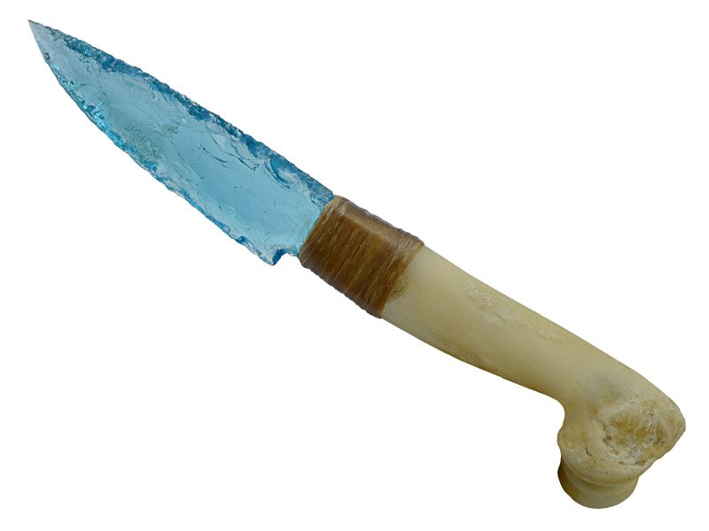 Faca para colecionador em Obsidiana. Empunhadura em osso de cabrito, 26 cm