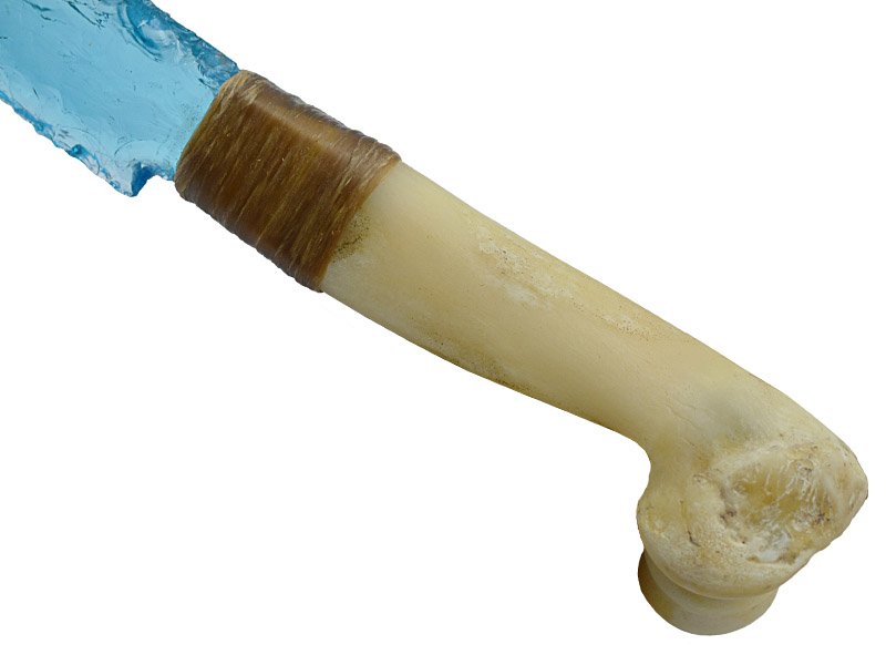 Faca para colecionador em Obsidiana. Empunhadura em osso de cabrito, 26 cm