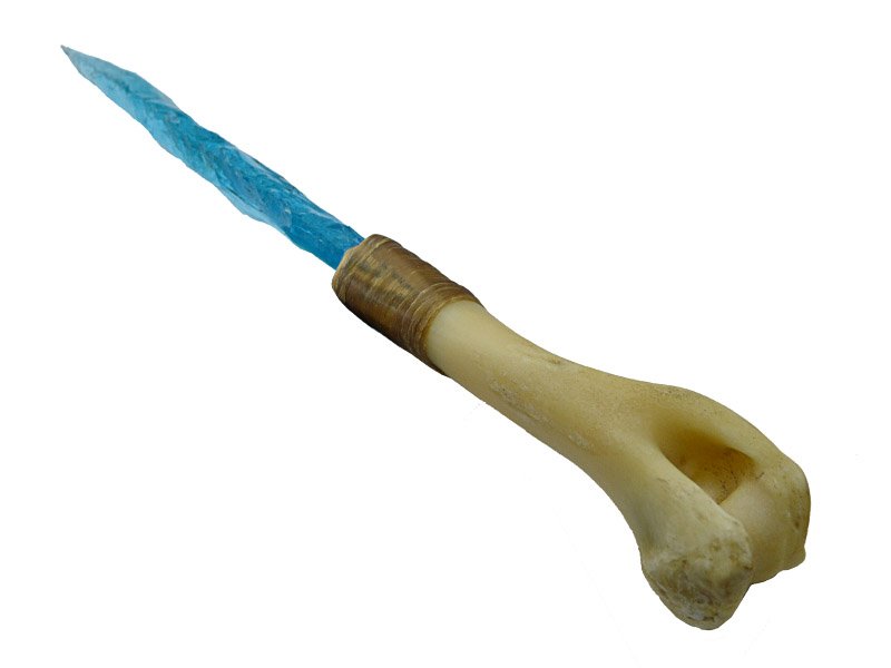 Faca para colecionador em Obsidiana. Empunhadura em osso de cabrito, 26 cm