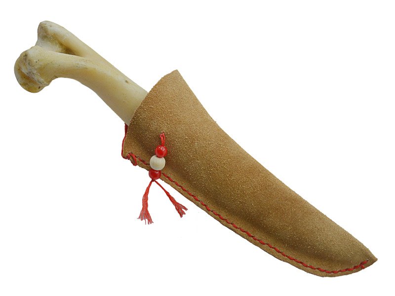 Faca para colecionador em Obsidiana. Empunhadura em osso de cabrito, 26 cm