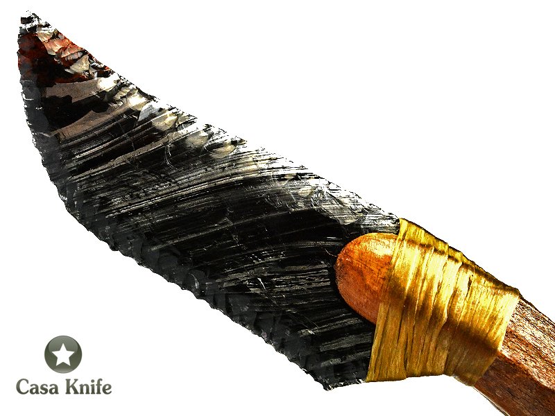 Faca para colecionador em Obsidiana Negra com empunhadura em chifre de cervo, 18 cm