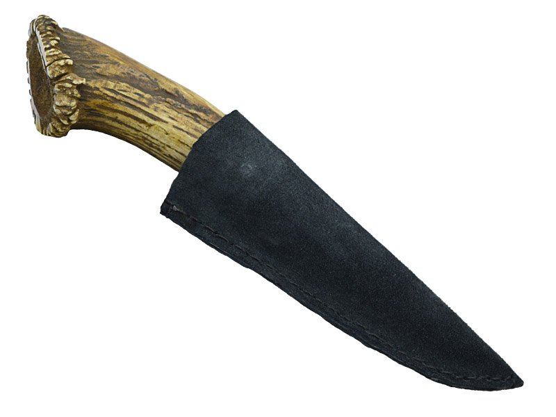 Faca para colecionador em Obsidiana preta. Empunhadura em chifre de cervo, 29 cm