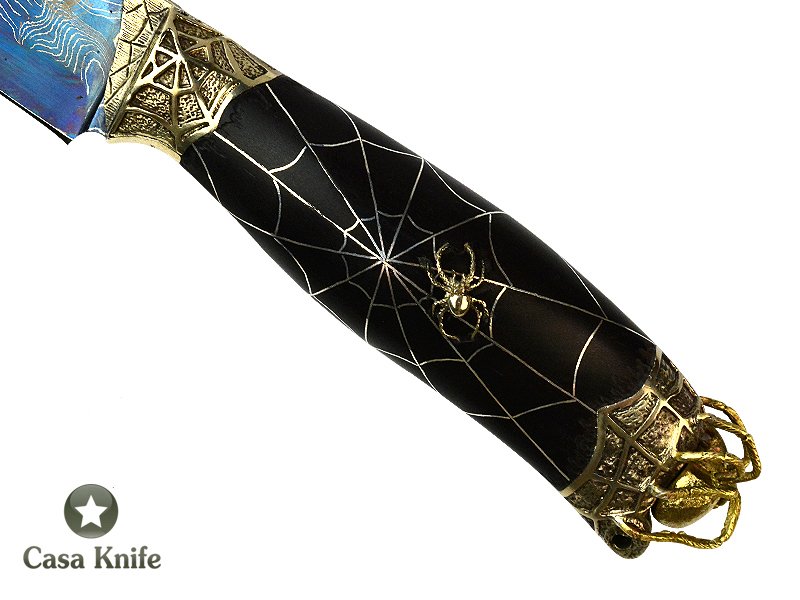 Faca Tarântula para colecionador forjada em aço damasco laminado bulat ( Russia), Empunhadura é feita em unico bloco de ébano,