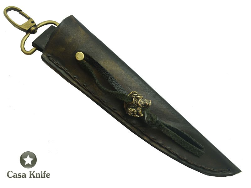 Monte Cristo faca para colecionador forjado em aço C 75 fosfatizado, com empunhadura em Spalted Platano estabilizado, 28 cm