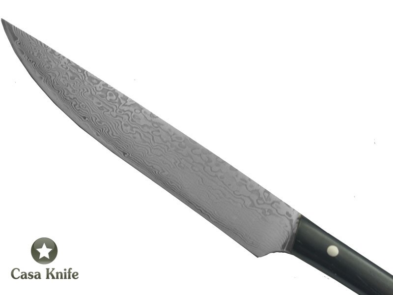 Faca para colecionador forjado em aço damasco - padrão gotas de chuva com empunhadura em osso tingido. 20 cm
