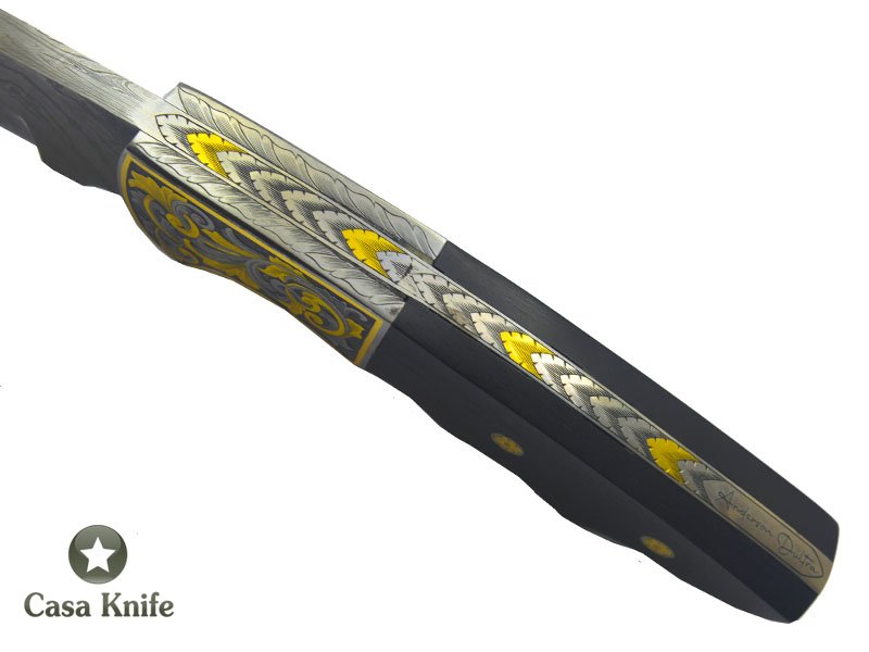 Faca para colecionador forjado em aço damasco. Empunhadura em Ébano Africano, 25 cm