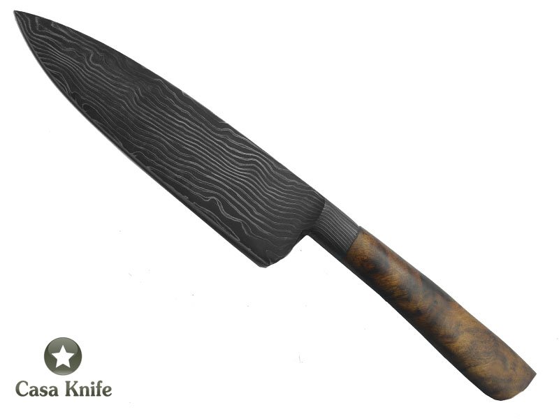 Monte Cristo faca para colecionador forjado em aço damasco. Empunhadura em Radica de Jabuticaba, 31 cm