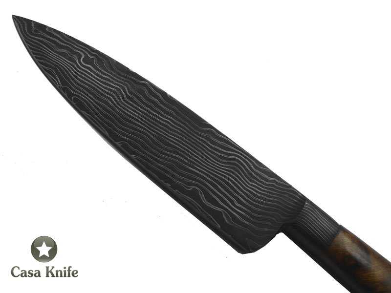 Monte Cristo faca para colecionador forjado em aço damasco. Empunhadura em Radica de Jabuticaba, 31 cm