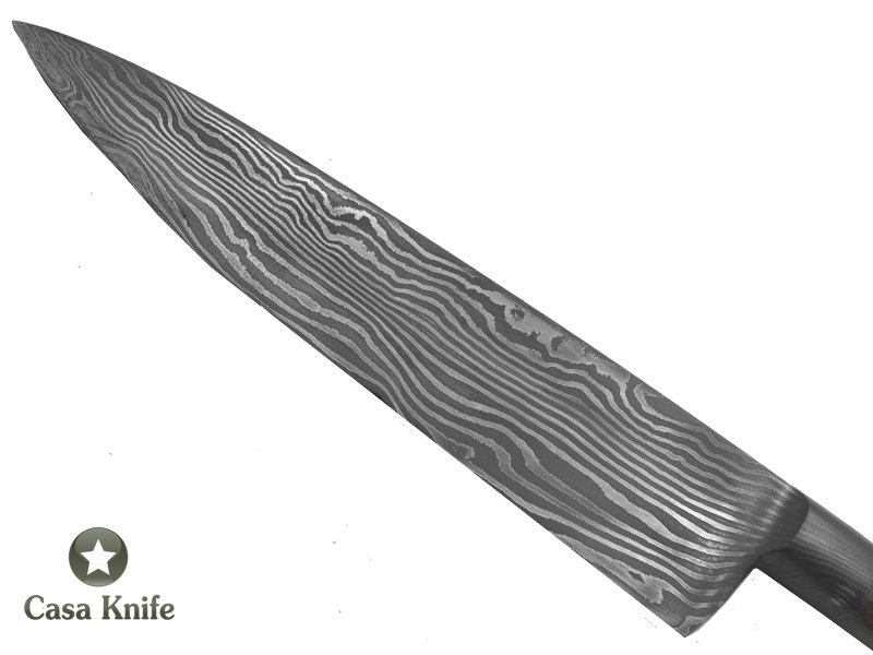 Monte Cristo faca para colecionador forjado em aço damasco integral linear. Empunhadura em Jacaranda Bahia, 32 cm