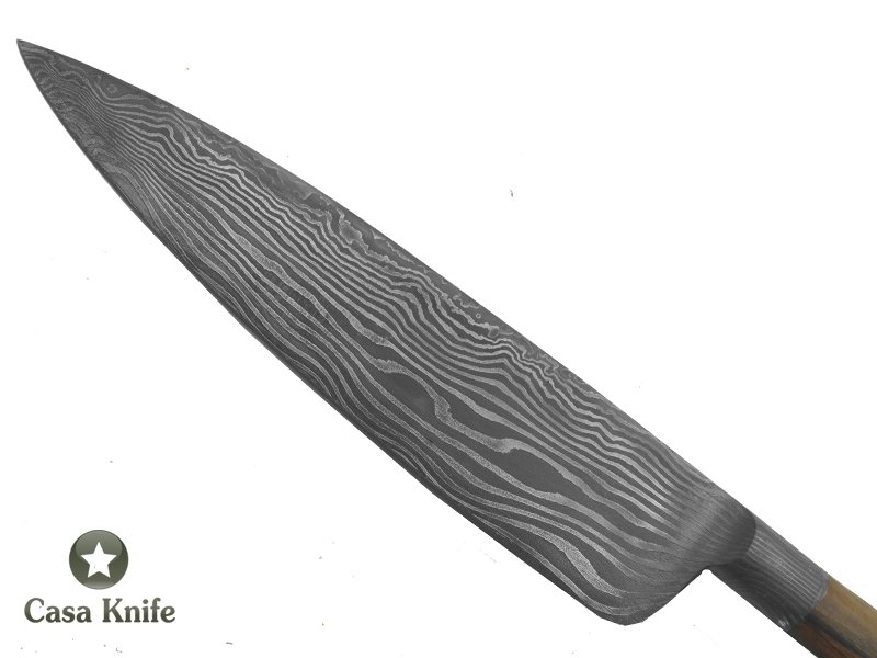 Monte Cristo faca para colecionador forjado em aço damasco integral linear. Empunhadura em Jacaranda Bahia, 32 cm