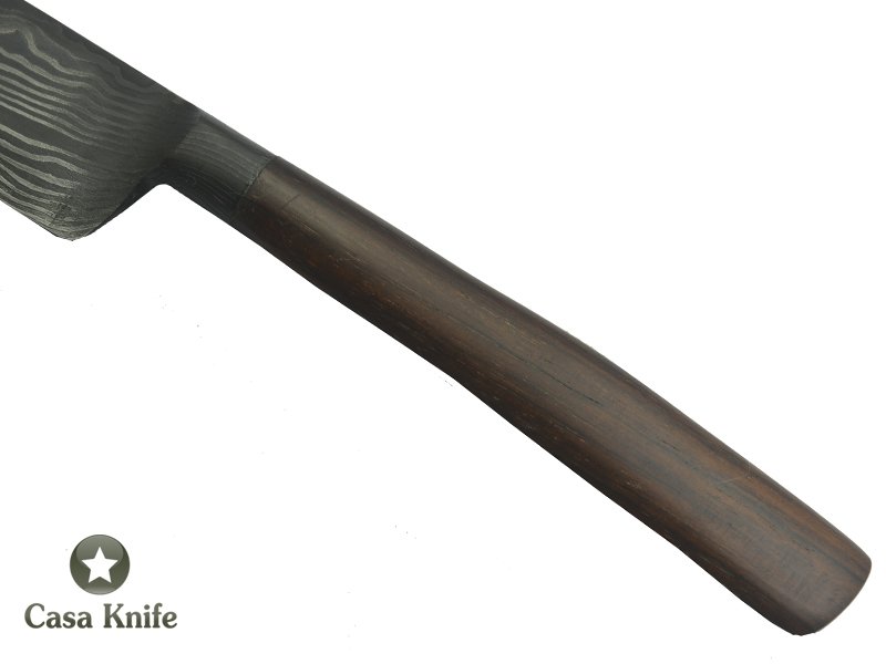 Monte Cristo faca para colecionador forjado em damasco integral linear. Empunhadura em Jacaranda Bahia, 29 cm