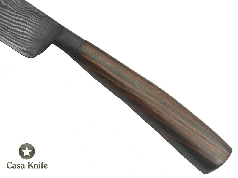 Monte Cristo faca para colecionador forjado em damasco integral linear. Empunhadura em Jacaranda Bahia, 33 cm