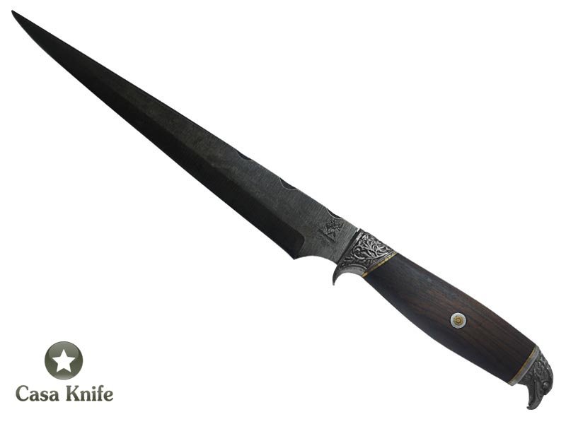 Faca sangradeira Montecristo para colecionador em aço 5160. Empunhadura em Canela Preta, 43 cm