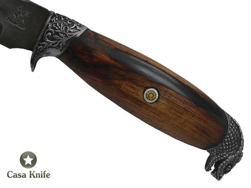 Faca Sangradeira Montecristo para colecionador em aço 5160. Empunhadura em Jacarandá Bahia estabilizada, 43 cm