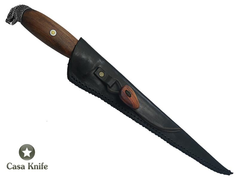 Faca Sangradeira Montecristo para colecionador em aço 5160. Empunhadura em Jacarandá Bahia estabilizada, 43 cm