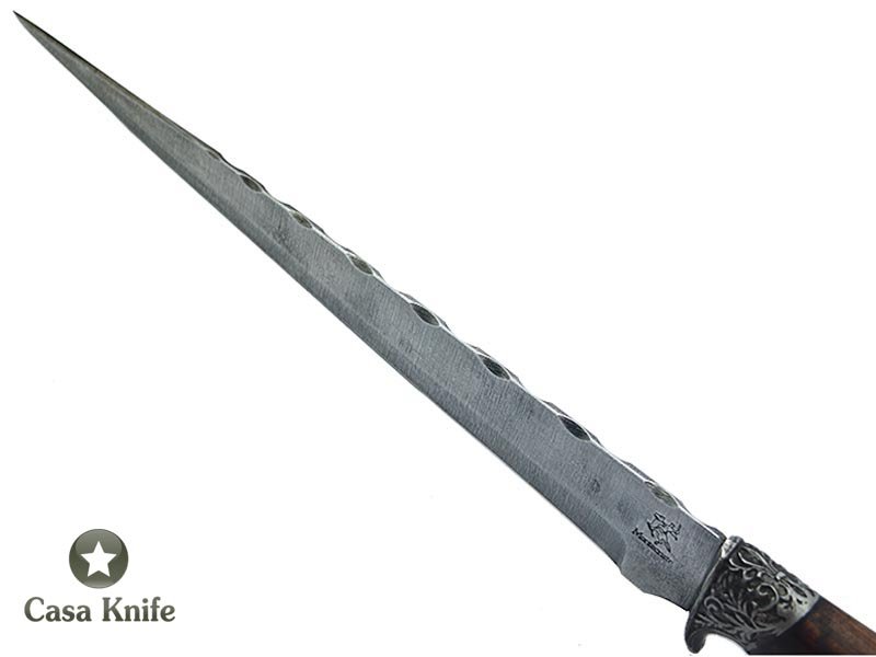 Faca Sangradeira Montecristo para colecionador em aço 5160. Empunhadura em Jacarandá Bahia estabilizada, 43 cm