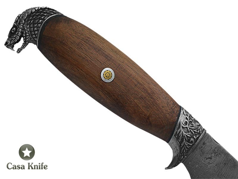 Faca Sangradeira Montecristo para colecionador em aço 5160. Empunhadura em Jacarandá Bahia estabilizada, 43 cm