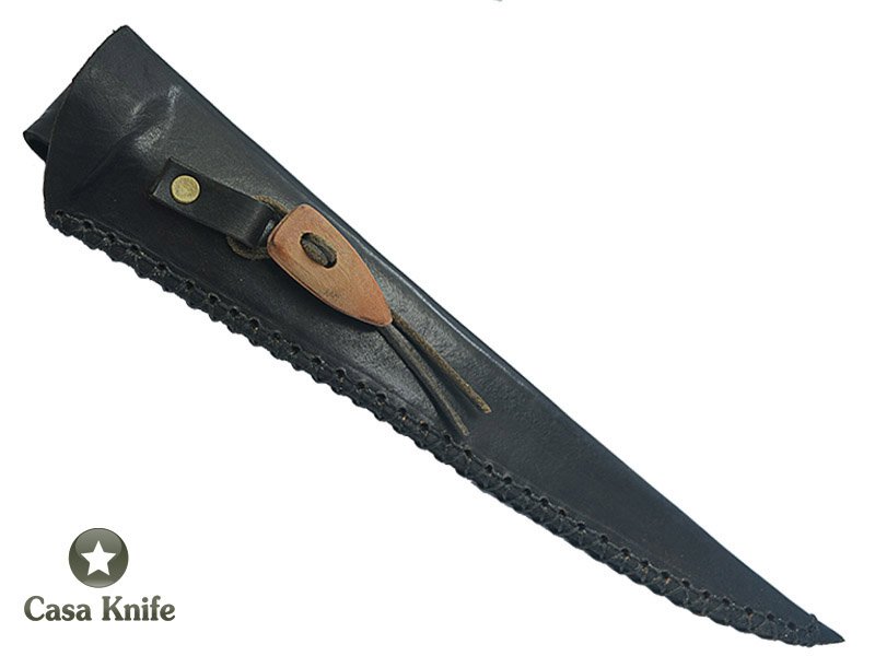 Faca Sangradeira Montecristo para colecionador em aço damasco. Empunhadura em madeira sucupira, 41 cm