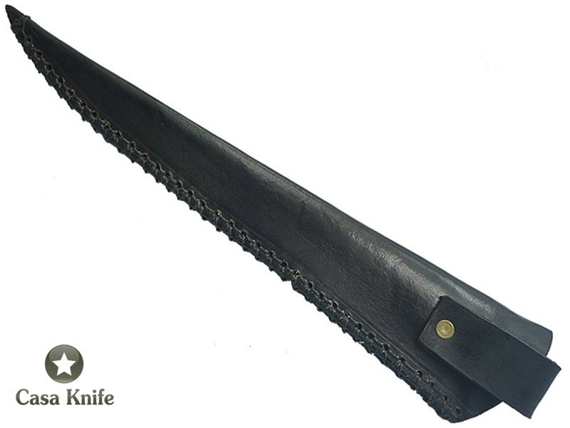 Faca Sangradeira Montecristo para colecionador em aço damasco. Empunhadura em madeira sucupira, 41 cm