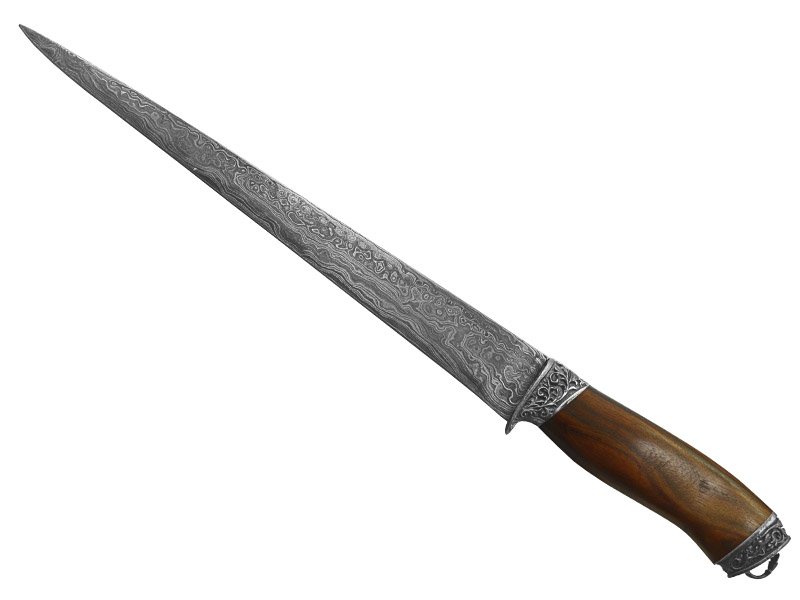 Faca sangradeira Montecristo para colecionador em aço damasco. Empunhadura em murici 37 cm