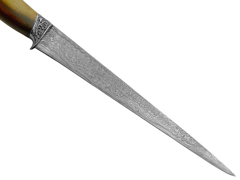 Faca sangradeira Montecristo para colecionador em aço damasco. Empunhadura em murici 37 cm