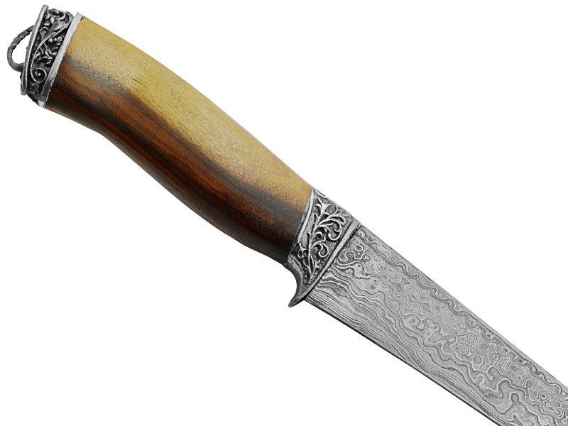 Faca sangradeira Montecristo para colecionador em aço damasco. Empunhadura em murici 37 cm