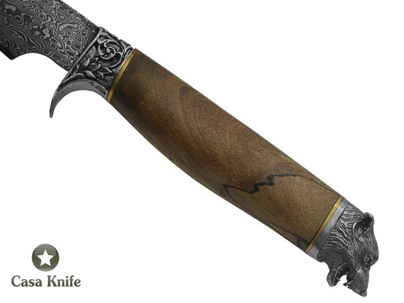 Faca Sangradeira Montecristo para colecionador em aço damasco. Empunhadura em Platano estabilizado, 42 cm