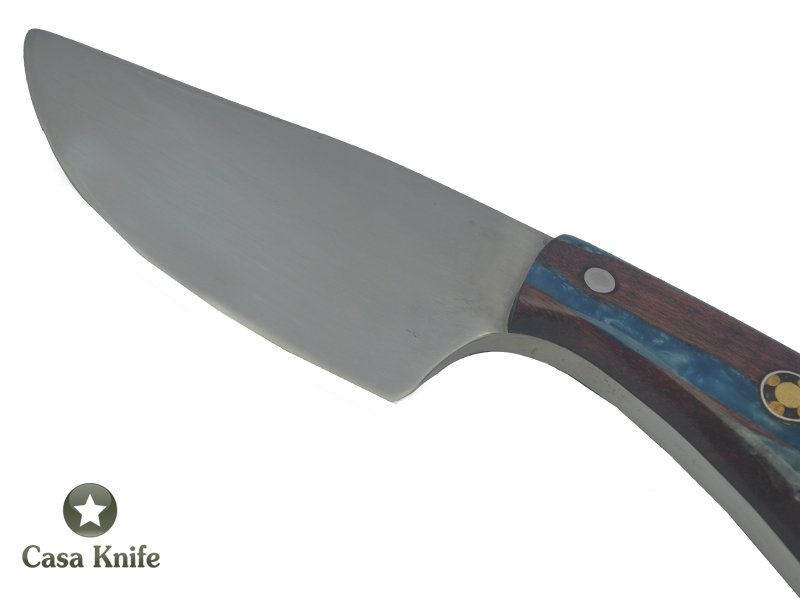 Faca Skinner Monte Cristo para colecionador forjado em aço inox 420. Empunhadura em Madeira, Rochinho e Resina, 18 cm