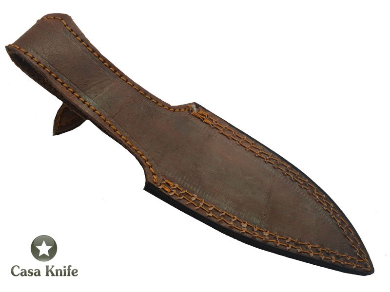 Faca Skinner para colecionador forjado em aço damasco. Empunhadura em Radica de Roseria, 23 cm