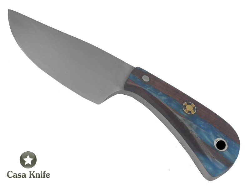 Faca Skinner Monte Cristo para colecionador forjado em aço inox 420. Empunhadura em Madeira, Rochinho e Resina, 18 cm