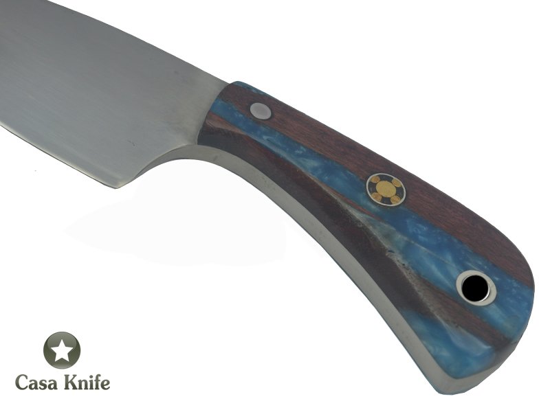 Faca Skinner Monte Cristo para colecionador forjado em aço inox 420. Empunhadura em Madeira, Rochinho e Resina, 18 cm