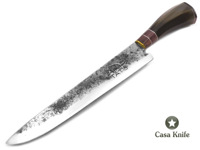 Faca Tatú para colecionador em aço carbono com empunhadura em osso e madeira 37 cm