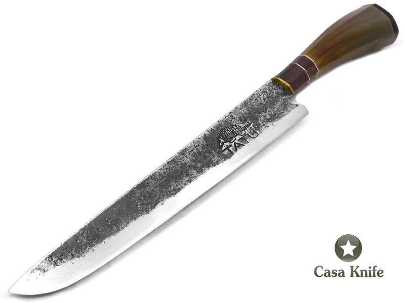 Faca Tatú para colecionador em aço carbono com empunhadura em osso e madeira 37 cm