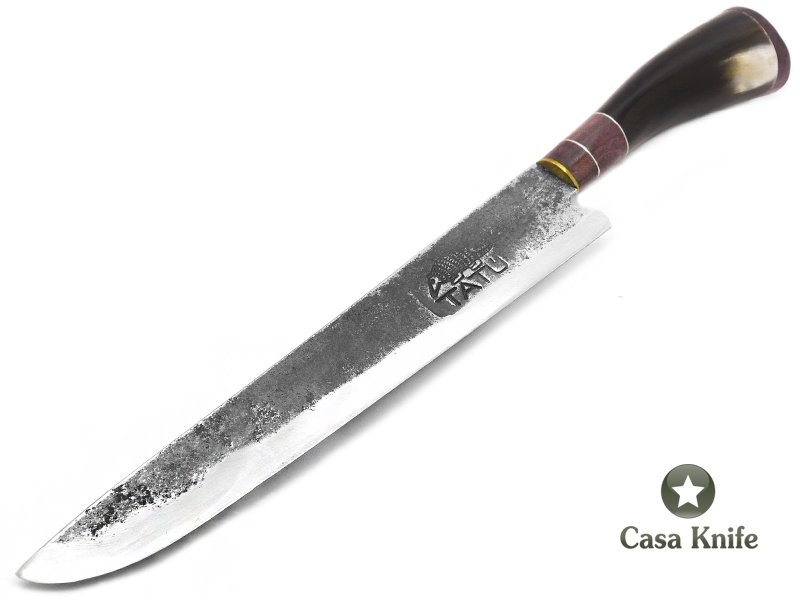 Faca Tatú para colecionador em aço carbono com empunhadura em osso e madeira 37 cm